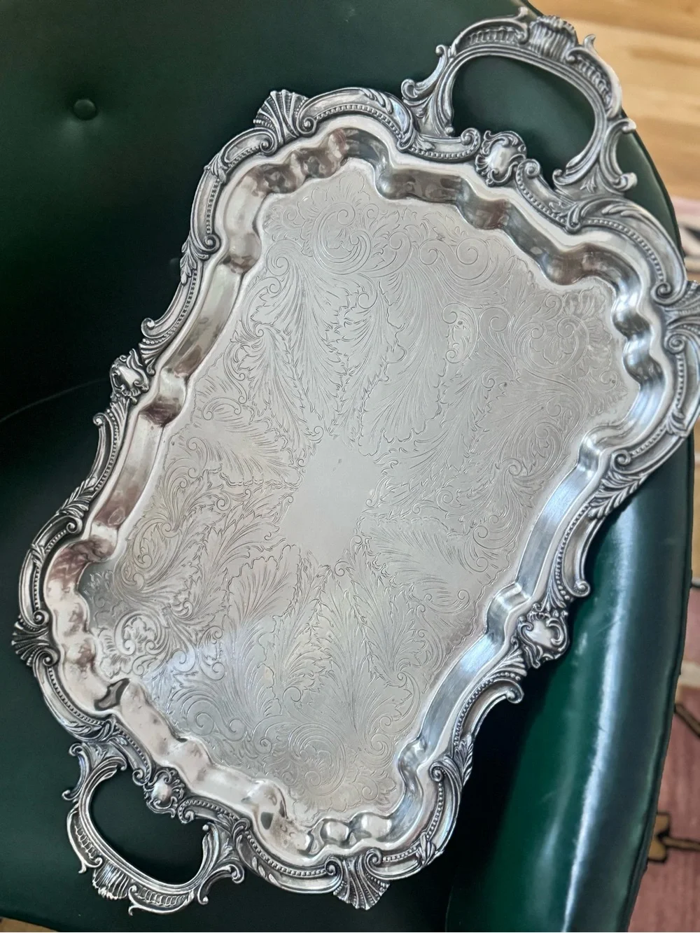 Big Victorian BSC Birmingham Silver Company Plate Serving Tray w Handles Feet